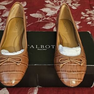 Talbots Cognac Croc-Embossed Leather Ballet Flats with Bow